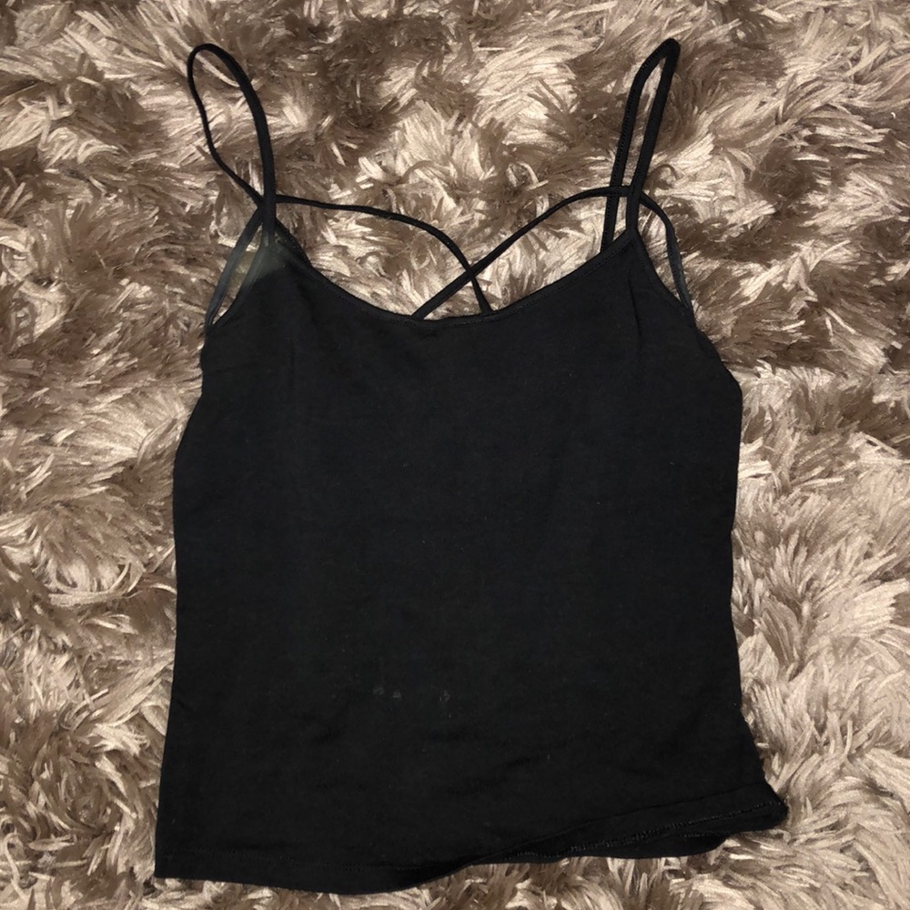 Charlotte Russe black cross front tank